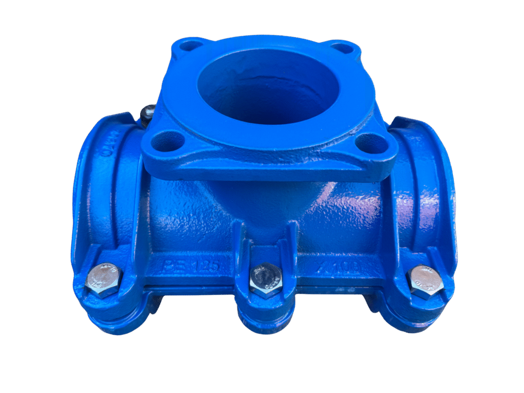 Certified Flanged Off-Take Clamps for PE – Bolt-On Corrosion-Resistant
